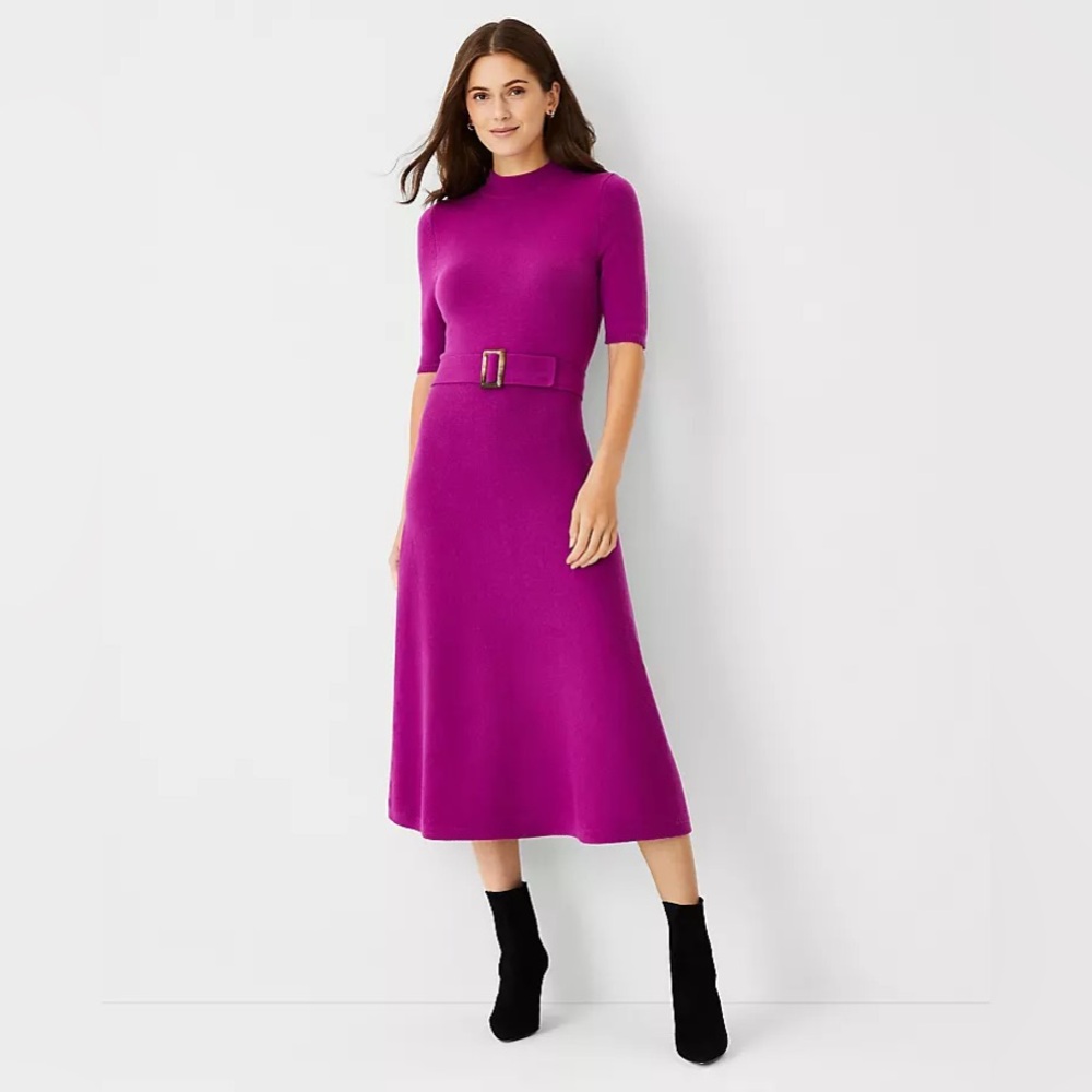 Ann Taylor Belted Mock Neck Sweater Dress
